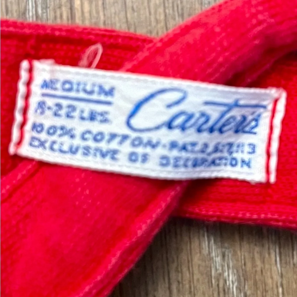 Carter’s Girls red ribbed overalls puppy stitching cotton‎ medium (15-22lbs) VTG